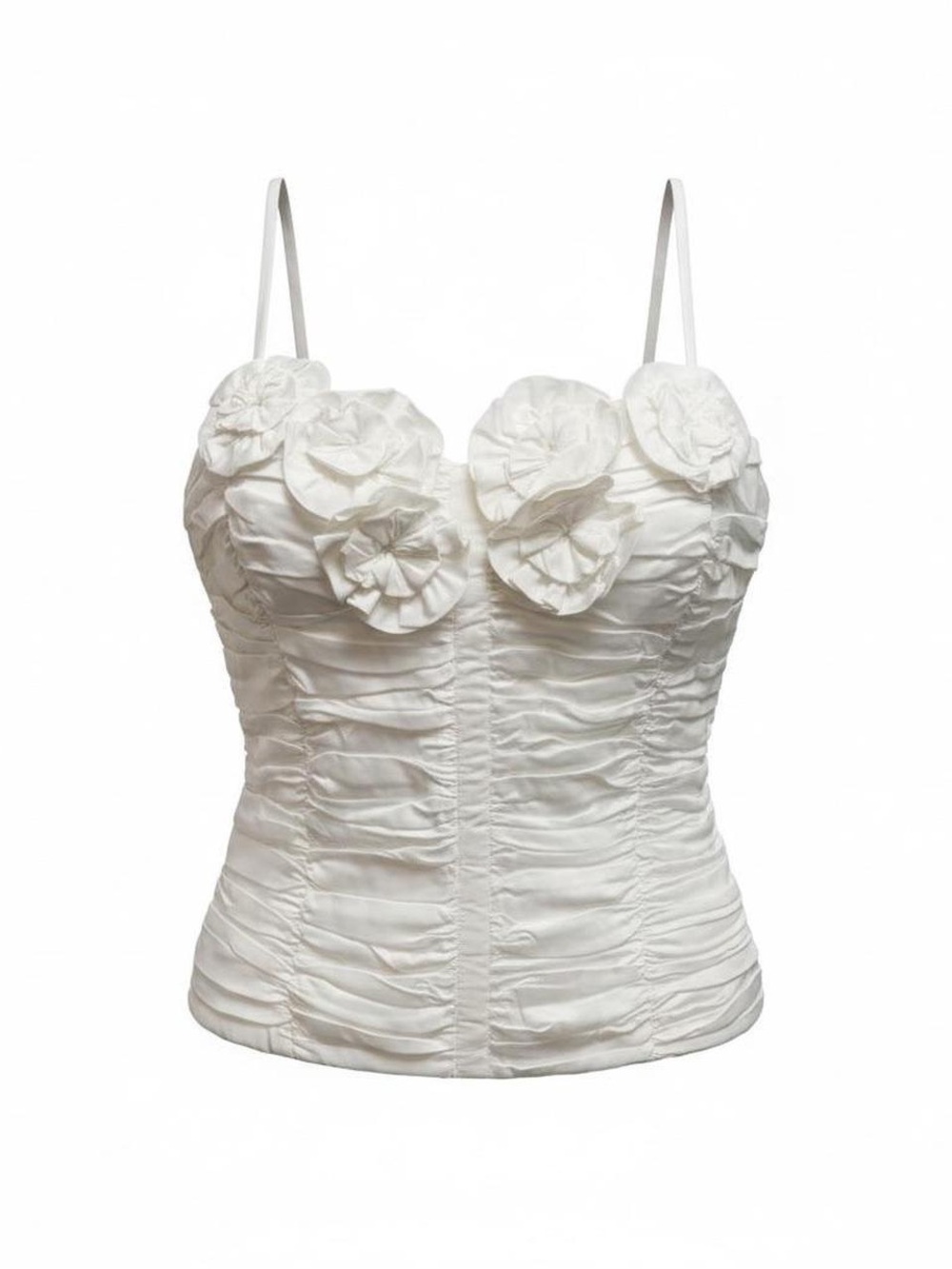 Zara White Ruffled Floral-Trim Spaghetti Strap Camisole